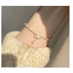 Sweet Korean Imitation Pearl Link Chain Bracelet For Women Girl Elegant Charm Crystal Bowknot Bow Jewelry Female Party Gifts