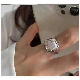 Gothic Punk Pearl Irregular Twining Rings for Women Vintage Silver Color Adjustable Ring Set Ins Style Jewelry 2022