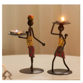 Vintage Metal Candlestick Handmade Iron Candle Holder Creative Crafts Miniature Wrought Holder Home Living Room Decoration